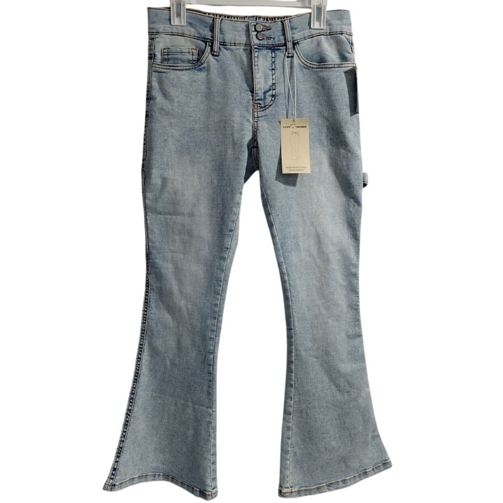 Love Trends Womens High Waist Carpenter Flare Jeans Light Wash Blue Size 11 NEW